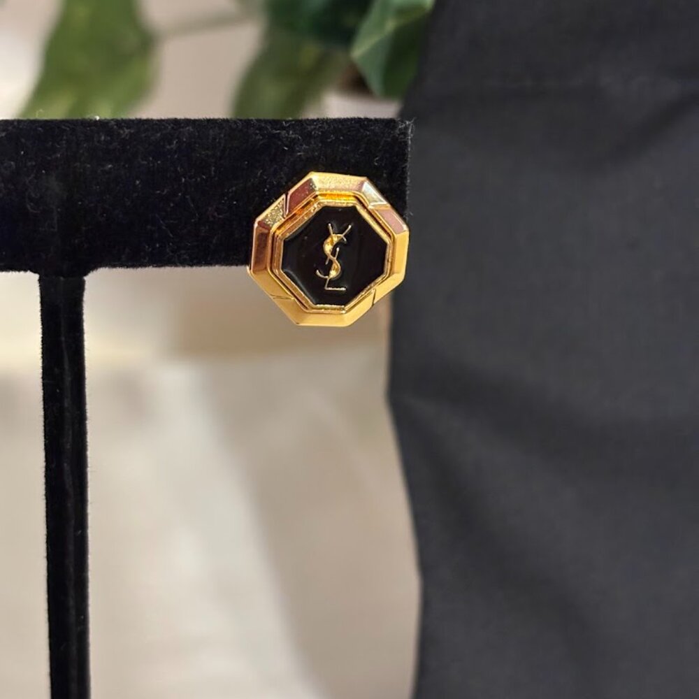 Beautiful YSL Gold Tone / Black Earrings with YSL pouch - Picture 13 of 16